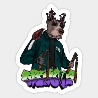 Crazy Dog with Mushrooms Sticker